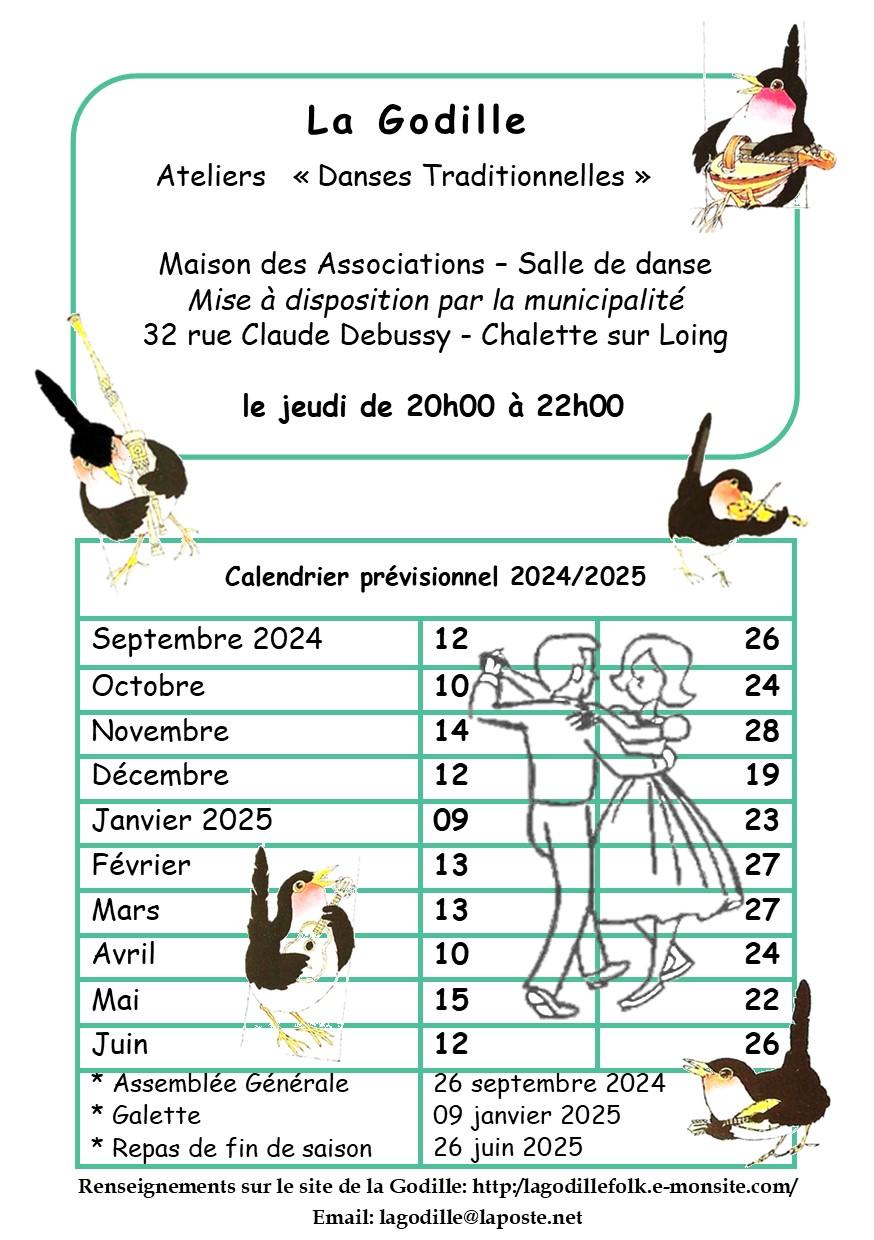 Calendrier previsionnel atelier danses 2024 2025